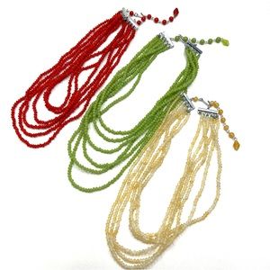 3 Vintage Glass Bead Multi Strand Necklaces marked Japan
